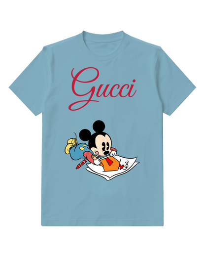 Dusty Blue Baby Mickey Drawing On Paper Graphic T-Shirt - front product view