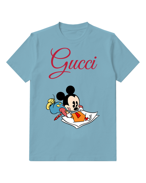 Dusty Blue Baby Mickey Drawing On Paper Graphic T-Shirt - front product view