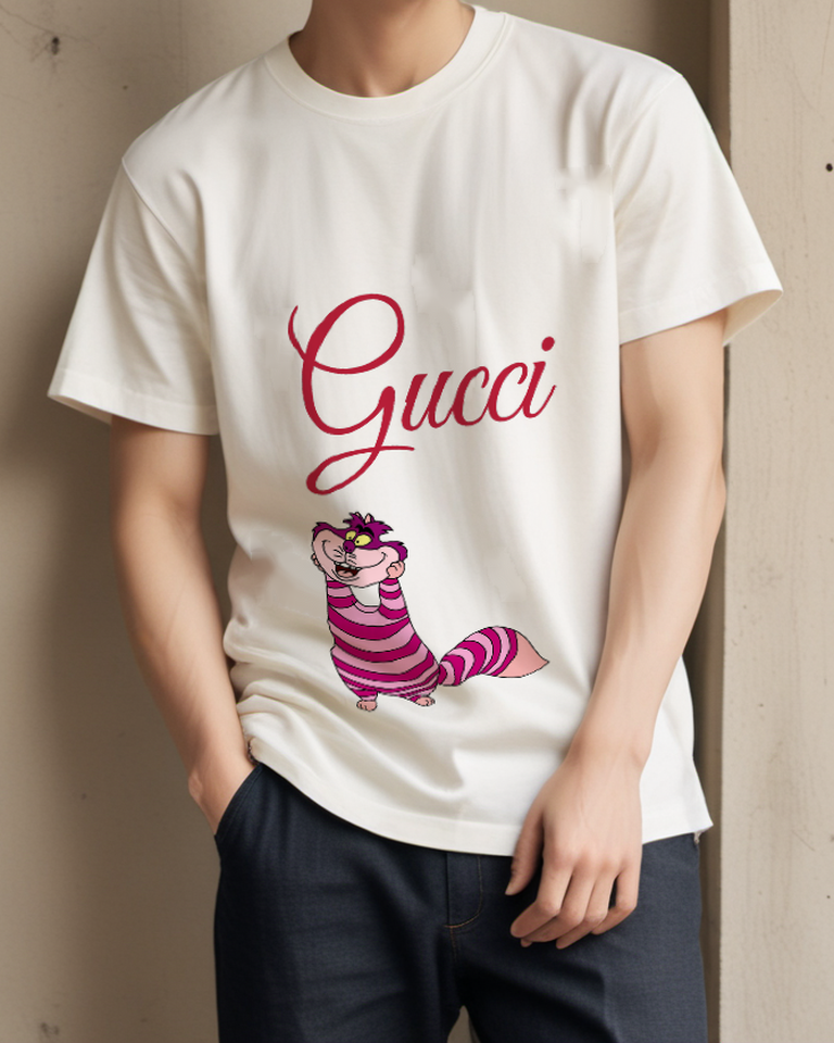 Ivory Purple Striped Grinning Cat Graphic T-Shirt - styled view 3