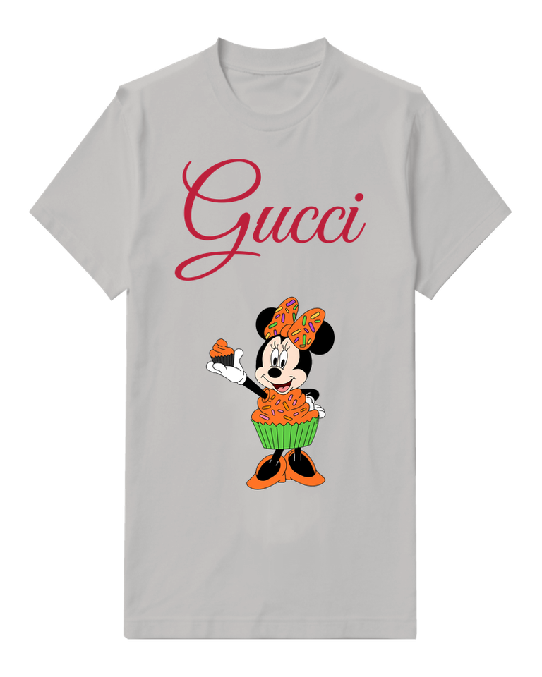 Light Gray Minnie Mouse Holds Cupcake Graphic T-Shirt - front product view