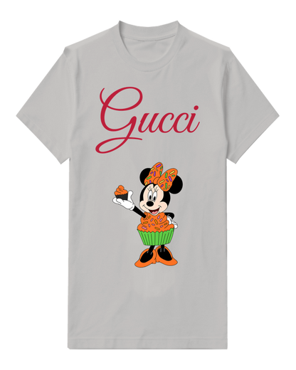 Light Gray Minnie Mouse Holds Cupcake Graphic T-Shirt - front product view
