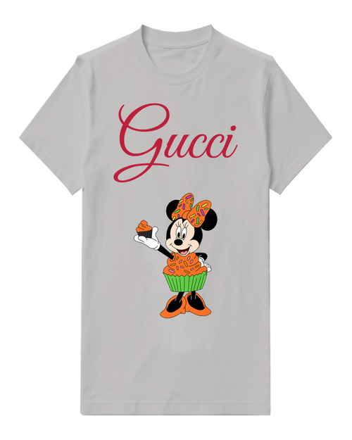 Light Gray Minnie Mouse Holds Cupcake Graphic T-Shirt - front product view