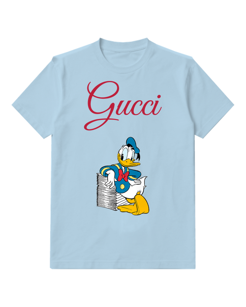 Sky Blue Sailor Duck Paper Stack Graphic T-Shirt - front product view