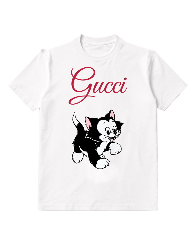 White Black And White Kitten Running Forward Graphic T-Shirt - front product view