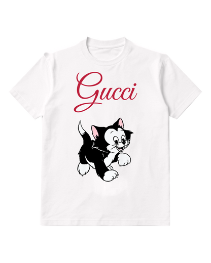 White Black And White Kitten Running Forward Graphic T-Shirt - front product view