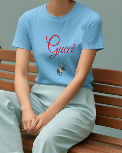 Dusty Blue Sven Standing Upright Graphic T-Shirt - model wearing view
