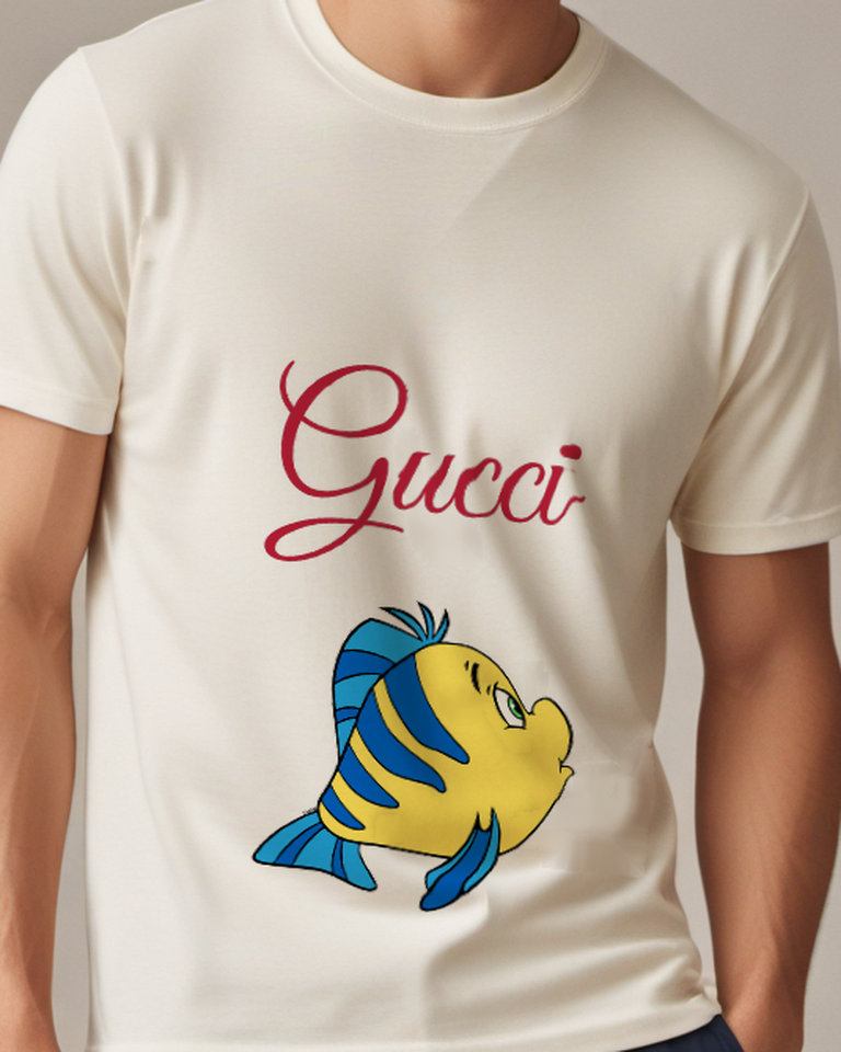 Ivory Yellow Blue Fish Profile Graphic T-Shirt - model wearing view