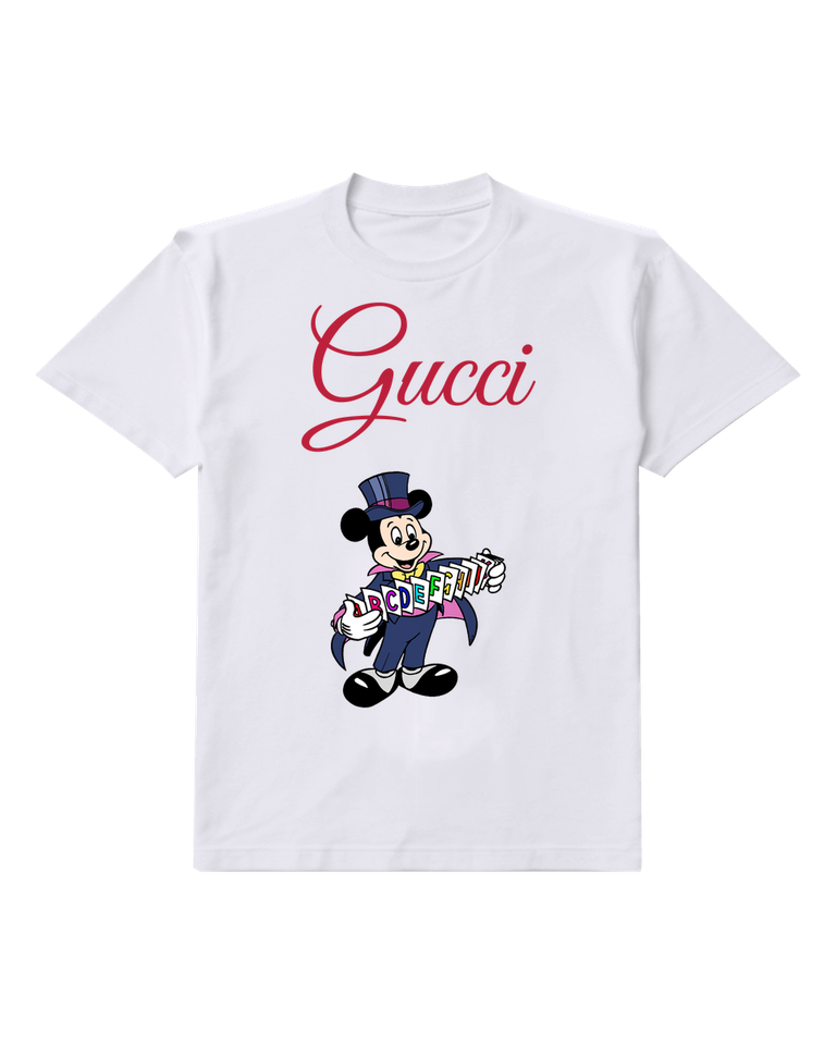 White Mickey Mouse As Magician Holding Cards Graphic T-Shirt - front product view