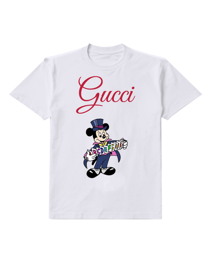 White Mickey Mouse As Magician Holding Cards Graphic T-Shirt - front product view