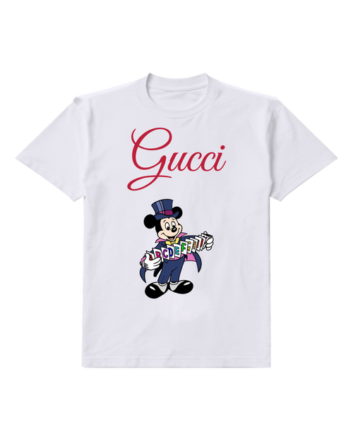 White Mickey Mouse As Magician Holding Cards Graphic T-Shirt - front product view