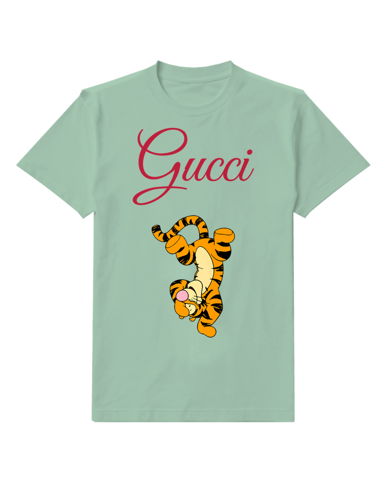 Sage Green Tigger Character Upside Down Graphic T-Shirt - front product view