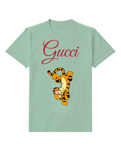 Sage Green Tigger Character Upside Down Graphic T-Shirt - front product view