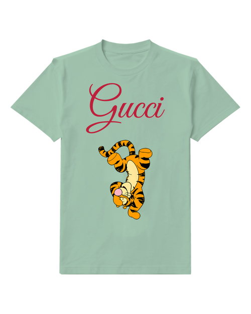 Sage Green Tigger Character Upside Down Graphic T-Shirt - front product view