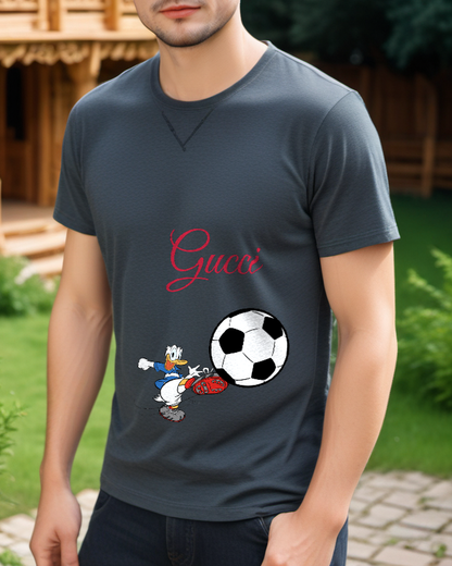 Charcoal Gray Giant Soccer Ball Duck Graphic T-Shirt - styled view 4
