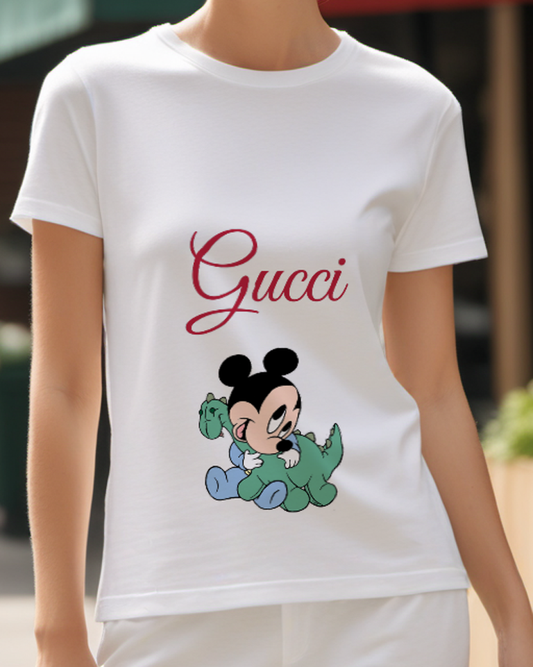 Light Gray Mouse Green Plush Toy Graphic T-Shirt - model wearing view