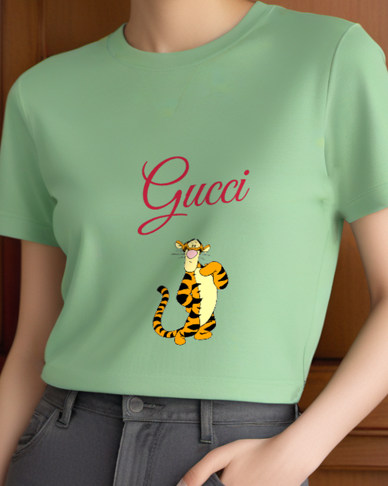Sage Green Standing Tiger Folded Arms Graphic T-Shirt - model wearing view