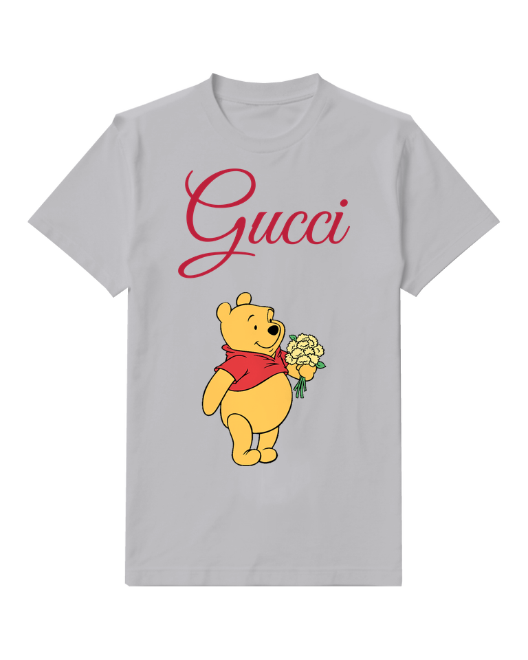 Light Gray Winnie The Pooh Holding Flowers Crew Neck Graphic T-Shirt - front product view