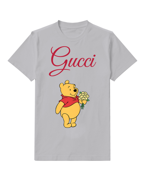 Light Gray Winnie The Pooh Holding Flowers Crew Neck Graphic T-Shirt - front product view