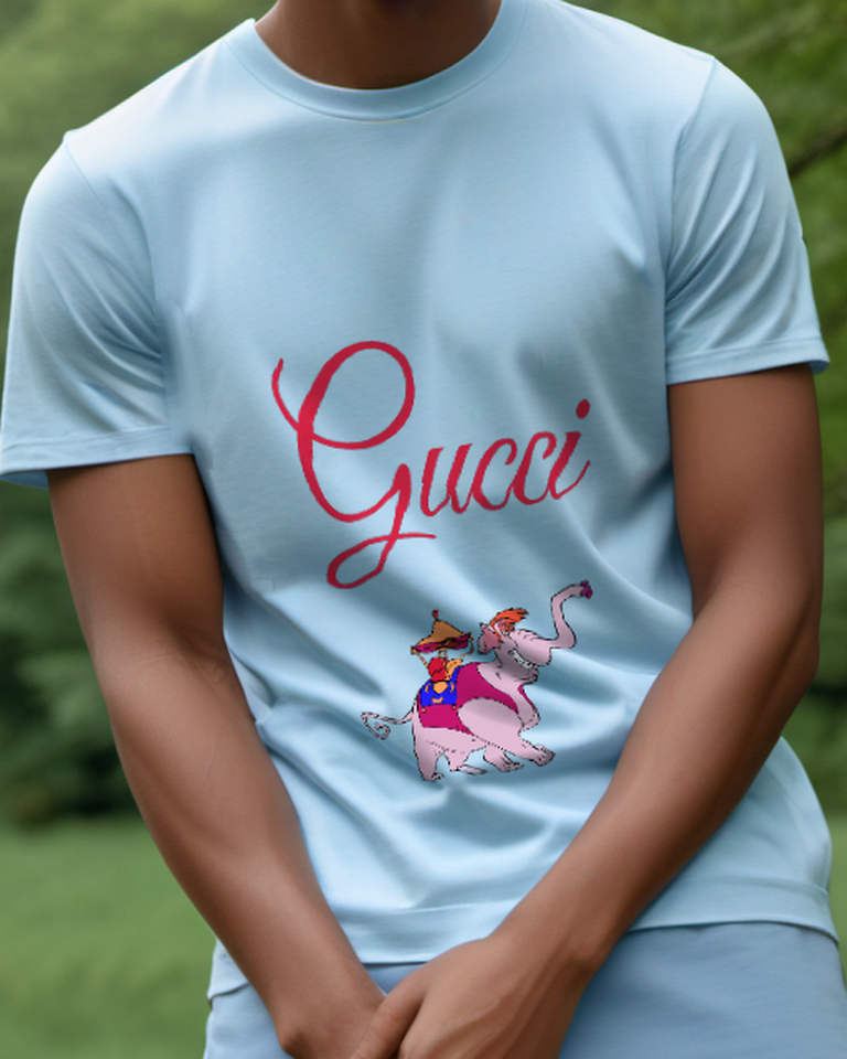 Sky Blue Pink Elephant Rider Graphic T-Shirt - model wearing view