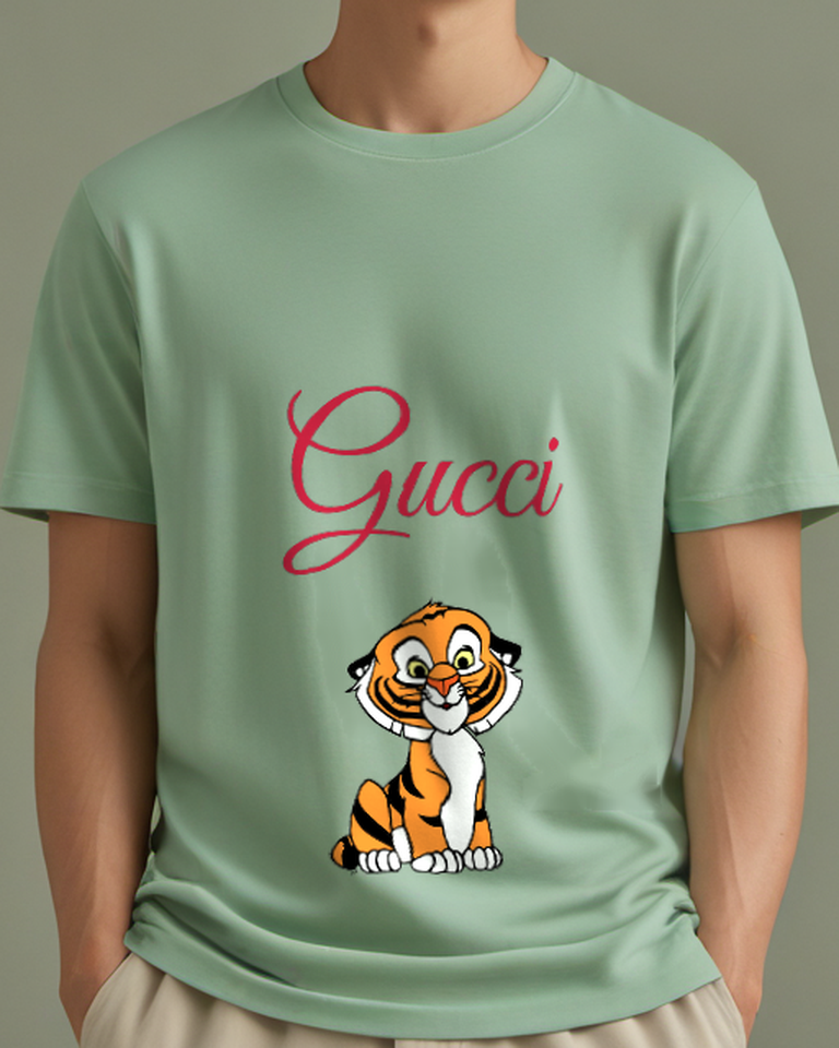 Sage Green Tiger Cub White Chest Graphic T-Shirt - model wearing view
