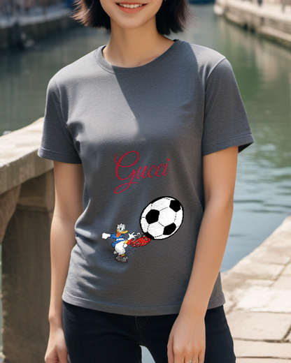 Charcoal Gray Giant Soccer Ball Duck Graphic T-Shirt - styled view 2