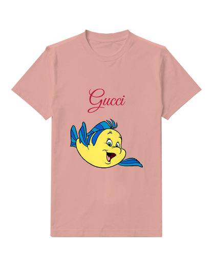 Blush Pink Yellow Fish With Blue Fins Graphic T-Shirt - front product view
