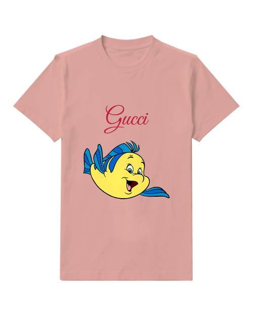 Blush Pink Yellow Fish With Blue Fins Graphic T-Shirt - front product view