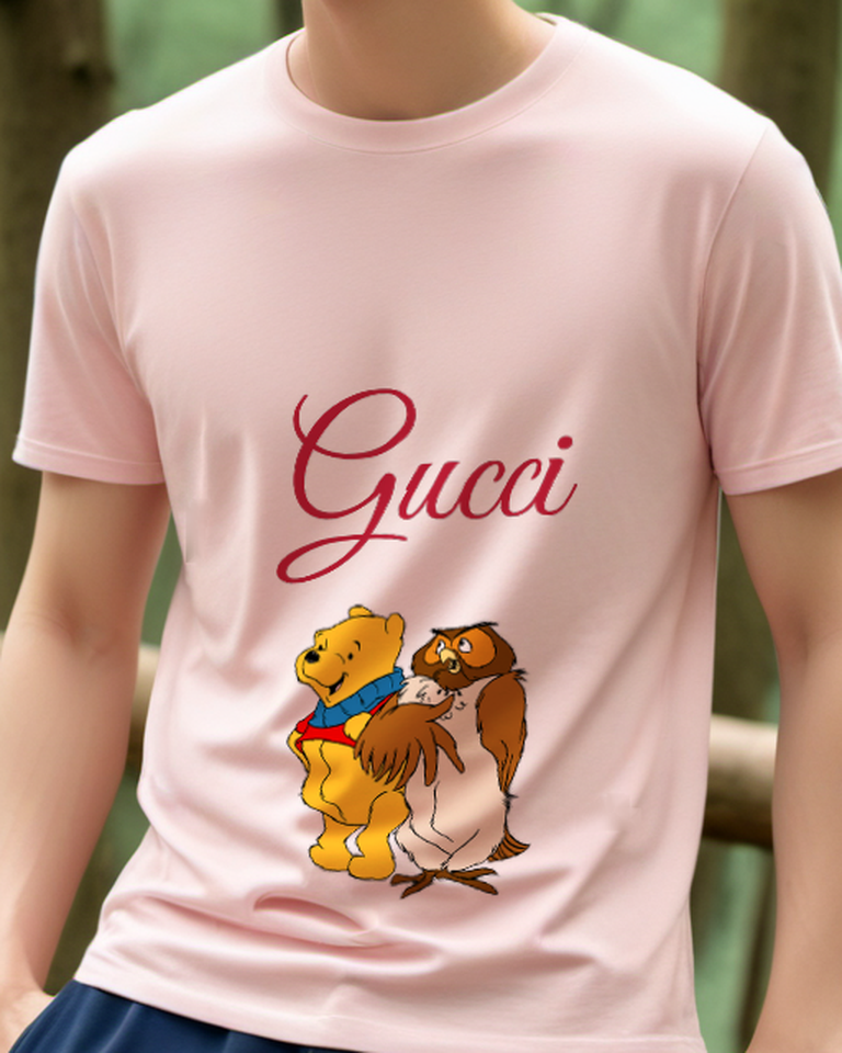 Blush Pink Winnie The Pooh Hugs Owl Graphic T-Shirt - model wearing view