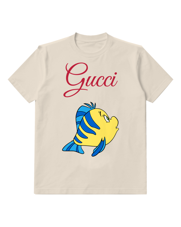 Ivory Yellow Blue Fish Profile Graphic T-Shirt - front product view