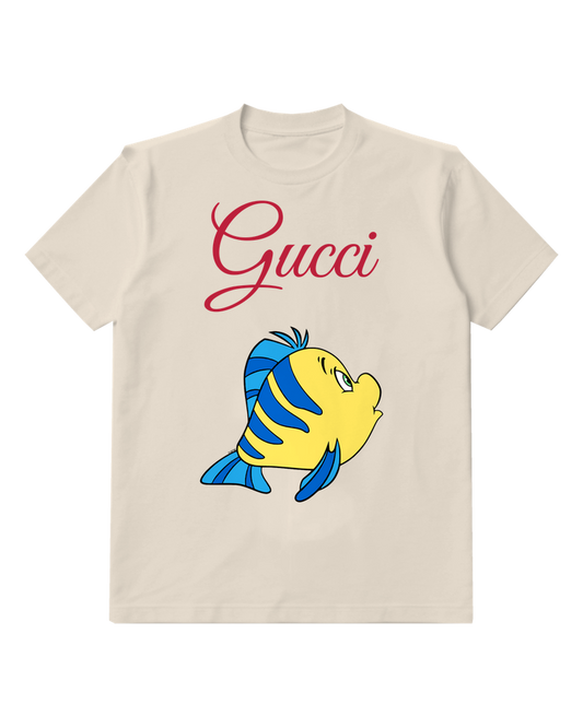 Ivory Yellow Blue Fish Profile Graphic T-Shirt - front product view