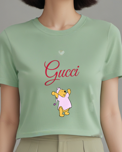 Sage Green Winnie The Pooh In Pajamas Dancing Graphic T-Shirt - model wearing view