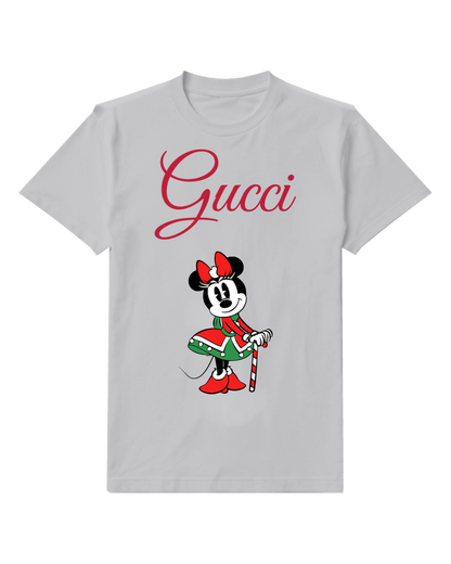 Light Gray Minnie Mouse Holding Candy Cane Graphic T-Shirt - front product view