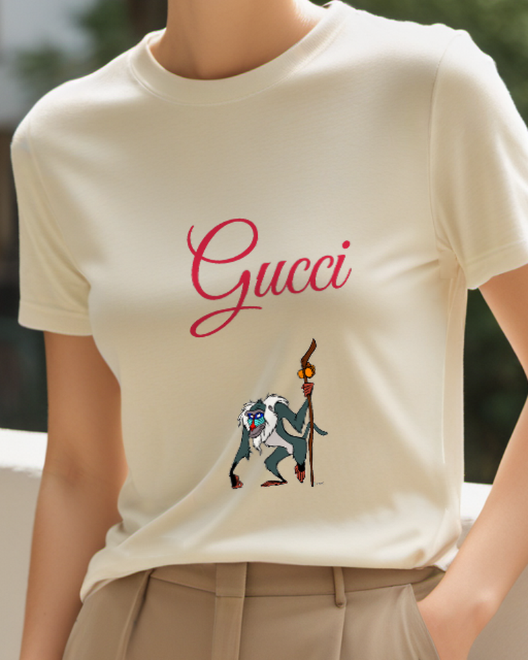 Beige Rafiki Holding Staff With Fruit Graphic T-Shirt - model wearing view
