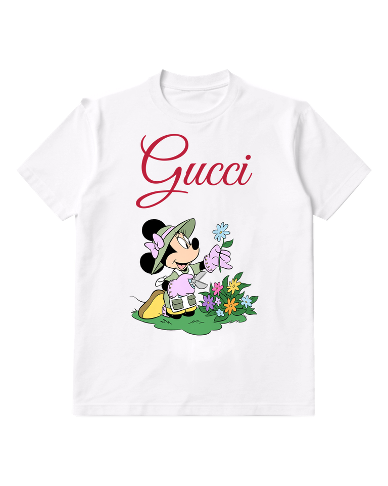 White Minnie Mouse Gardening With Scissors Graphic T-Shirt - front product view