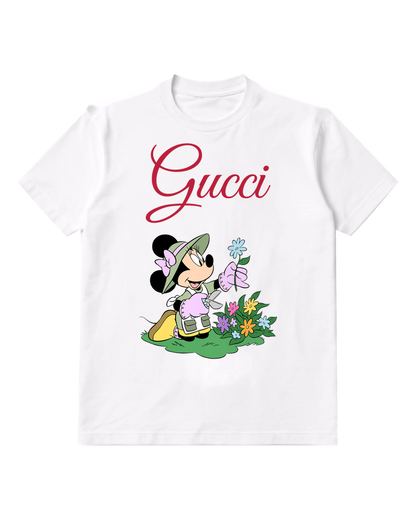 White Minnie Mouse Gardening With Scissors Graphic T-Shirt - front product view
