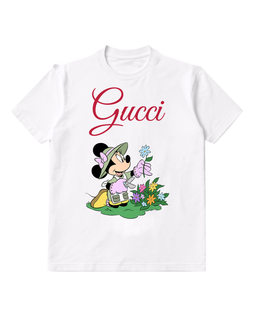 White Minnie Mouse Gardening With Scissors Graphic T-Shirt - front product view
