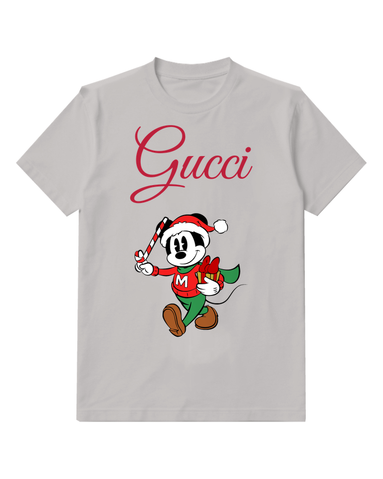 Light Gray Mickey Mouse Holding Candy Cane And Gift Graphic T-Shirt - front product view