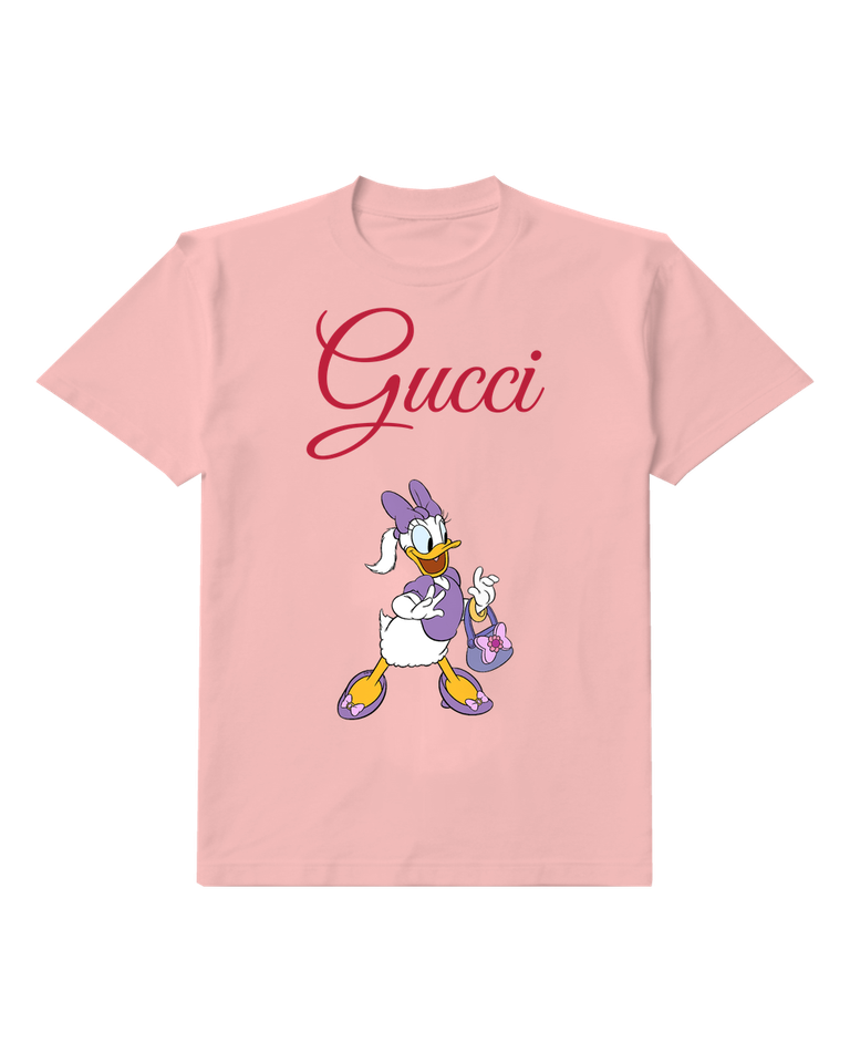 Blush Pink Daisy Duck Waving With Purse Graphic T-Shirt - front product view