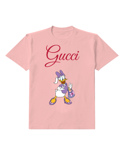 Blush Pink Daisy Duck Waving With Purse Graphic T-Shirt - front product view