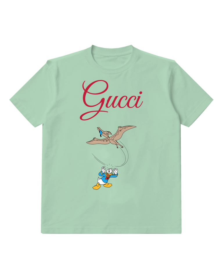 Sage Green Donald Duck Startled By Flying Creature Graphic T-Shirt - front product view
