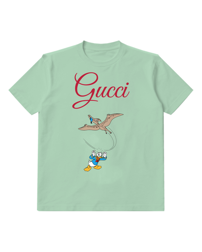 Sage Green Donald Duck Startled By Flying Creature Graphic T-Shirt - front product view