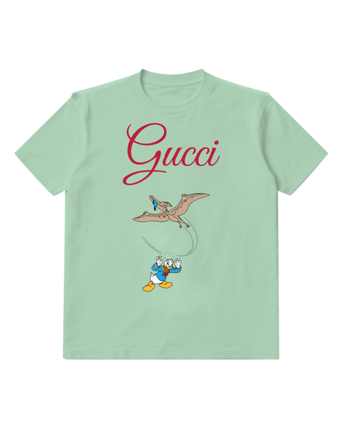 Sage Green Donald Duck Startled By Flying Creature Graphic T-Shirt - front product view