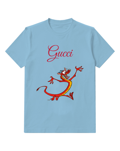 Sky Blue Red Dragon In Dynamic Leap Graphic T-Shirt - front product view