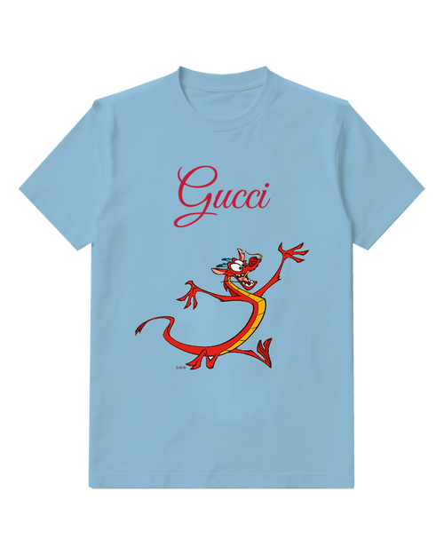 Sky Blue Red Dragon In Dynamic Leap Graphic T-Shirt - front product view