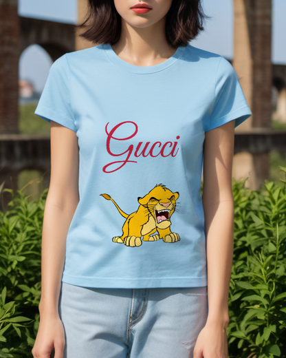 Sky Blue Roaring Lion Cub Graphic T-Shirt - styled view 5