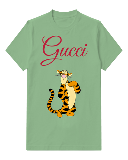 Sage Green Standing Tiger Folded Arms Graphic T-Shirt - front product view