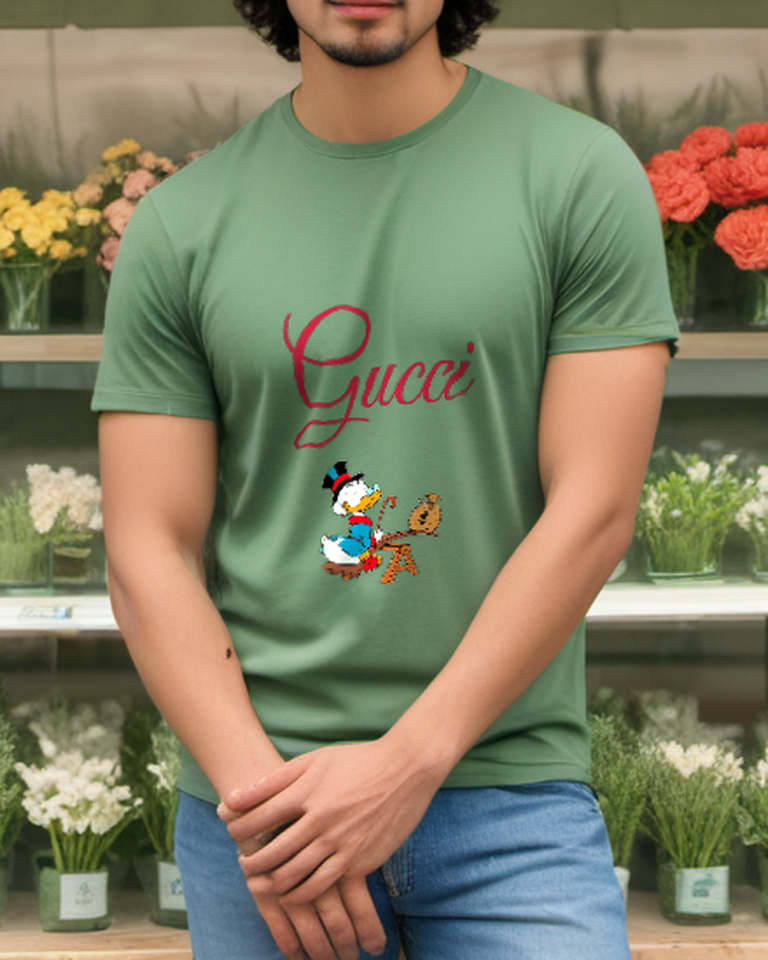 Sage Green Duck And Money Bag Graphic T-Shirt - styled view 2