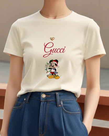 Ivory Mickey Mouse Christmas Lights Graphic T-Shirt - model wearing view