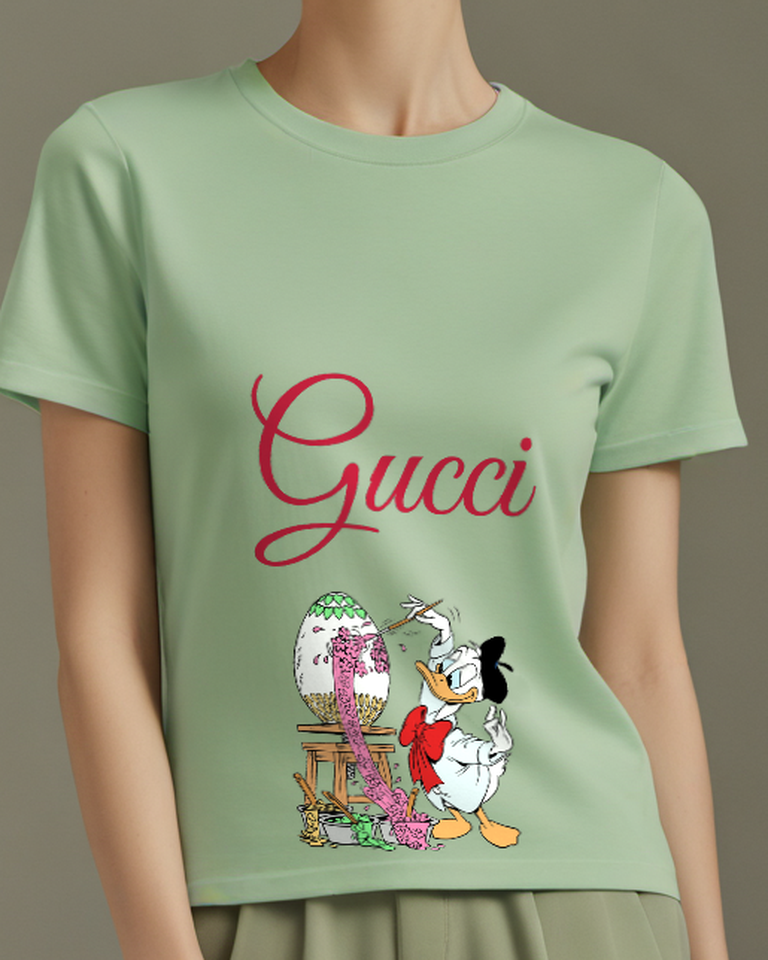 Sage Green Donald Duck Painting Easter Egg Graphic T-Shirt - model wearing view