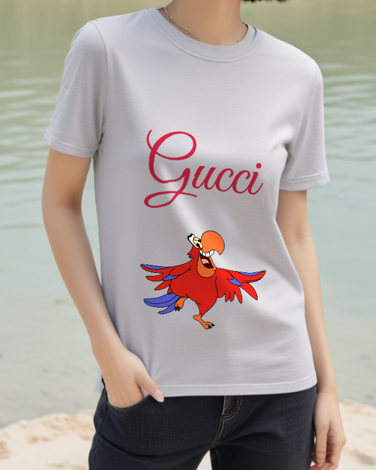 Light Gray Open Wing Red Parrot Graphic T-Shirt - styled view 3